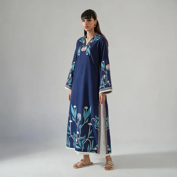 Navy_Korean_Bsy_A-Line_Floral_Print_Kurta_For_Women