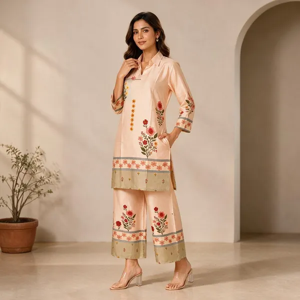 Peach_Rayon_Straight_Kurta_Palazzo_Set_For_Women