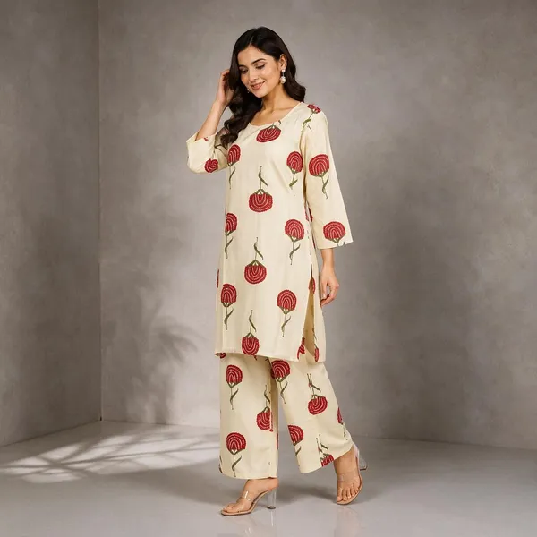 Cream_Rayon_Straight_Floral_Kurta_Set_For_Women