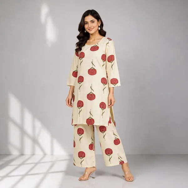 Cream_Rayon_Straight_Floral_Kurta_Set_For_Women