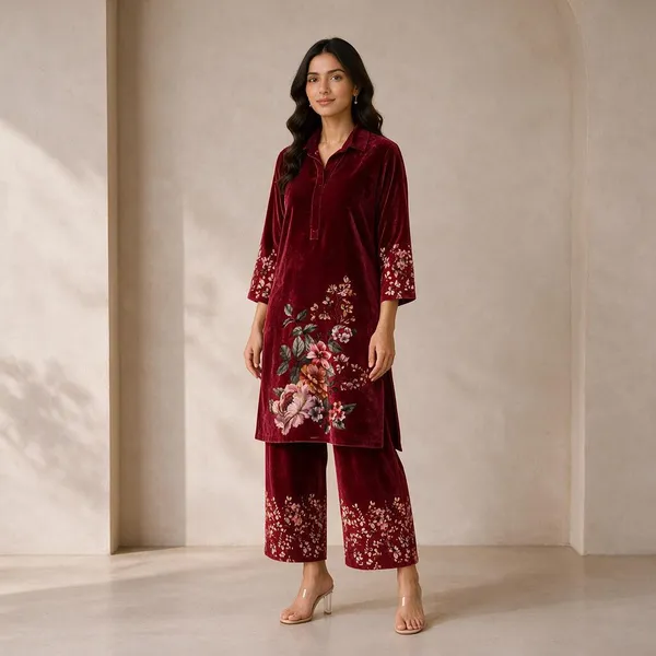 Red_Rayon_Straight_Floral_Kurta_Set_For_Women