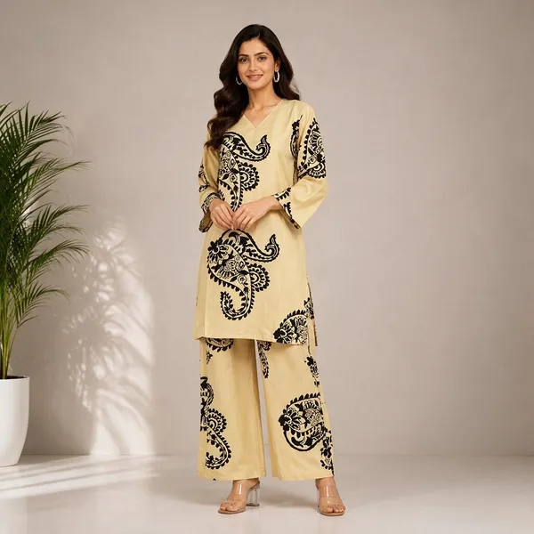 Cream_Rayon_Straight_Paisley_Kurta_Palazzo_Set_For_Women