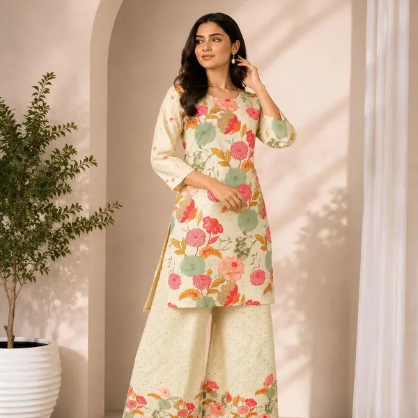 Cream_Rayon_Floral_Print_Straight_Kurta_Palazzo_Set_For_Women