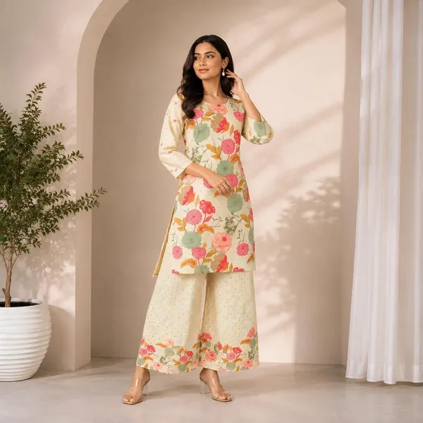 Cream_Rayon_Floral_Print_Straight_Kurta_Palazzo_Set_For_Women