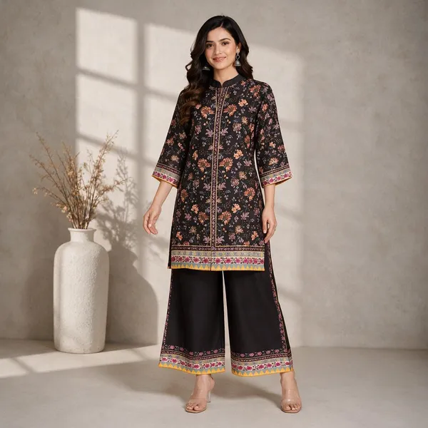 Black_Rayon_Floral_Straight_Kurta_Palazzo_Set_For_Women