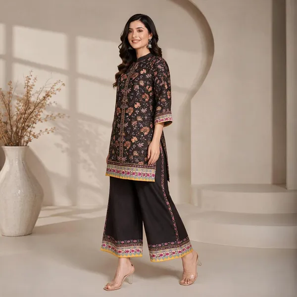 Black_Rayon_Floral_Straight_Kurta_Palazzo_Set_For_Women