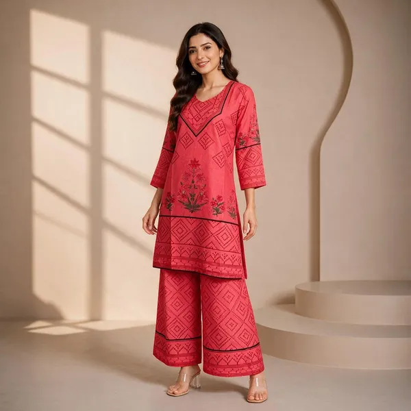 Red_Rayon_Straight_Printed_Kurta_Palazzo_Set_For_Women