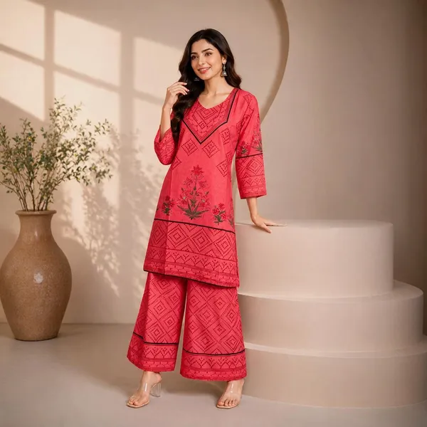 Red_Rayon_Straight_Printed_Kurta_Palazzo_Set_For_Women
