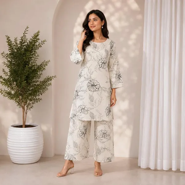 Cream_Rayon_Floral_Print_Straight_Kurta_Palazzo_Set_For_Women