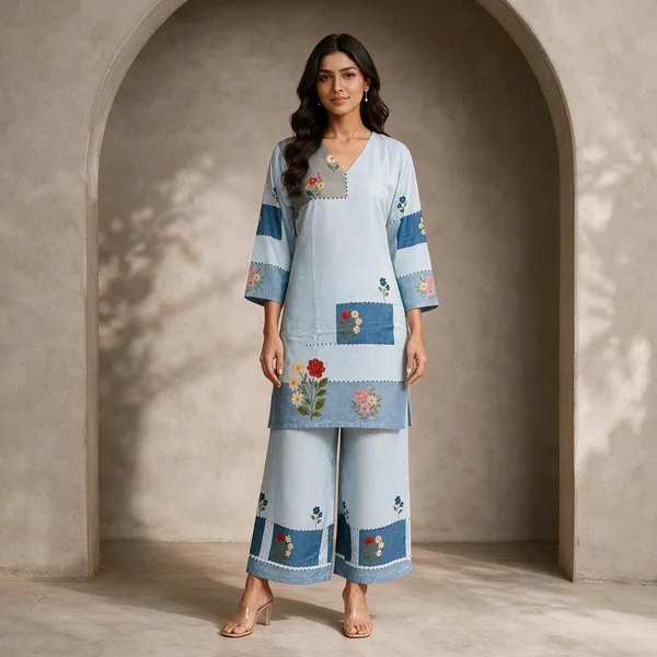 Light_Blue_Rayon_Floral_Straight_Kurta_Set_For_Women