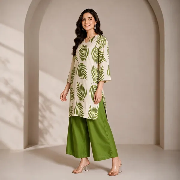 Green_Rayon_Leaf_Print_Straight_Kurta_Set_For_Women