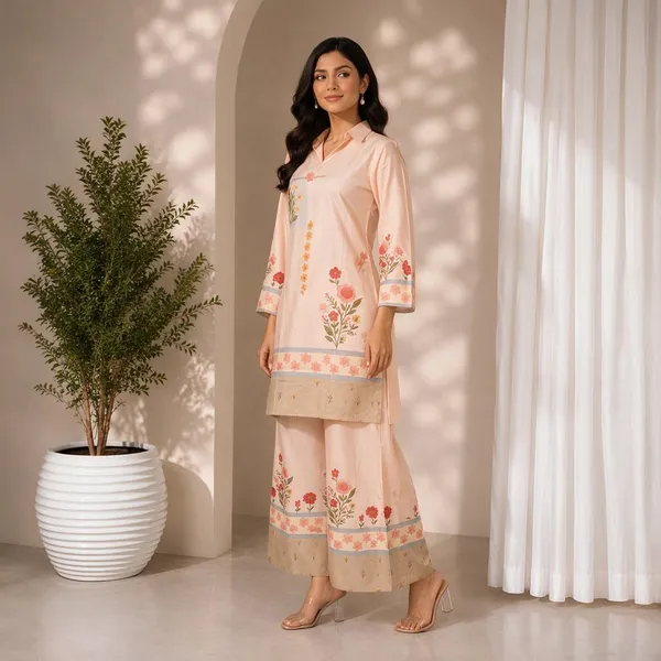Peach_Rayon_Floral_Print_Straight_Kurta_Palazzo_Set_For_Women