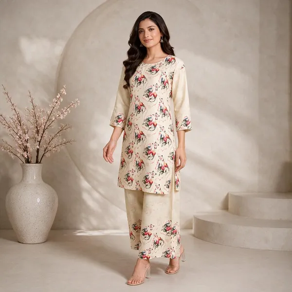 Cream_Rayon_Floral_Print_Straight_Kurta_Set_For_Women