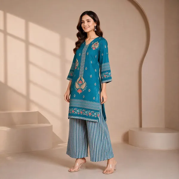 Teal_Rayon_Straight_Printed_Kurta_Set_For_Women