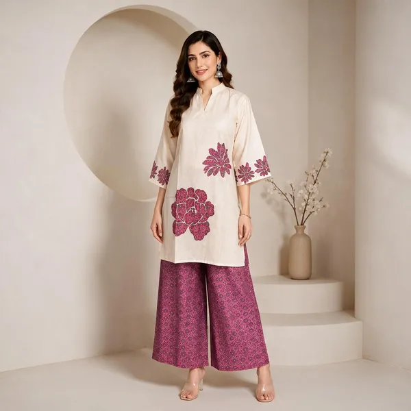 Cream_Rayon_Straight_Floral_Print_Kurta_Palazzo_Set_For_Women