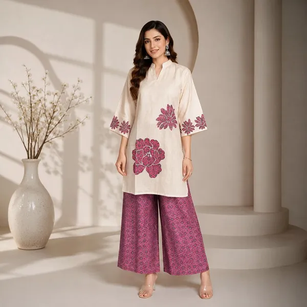 Cream_Rayon_Straight_Floral_Print_Kurta_Palazzo_Set_For_Women