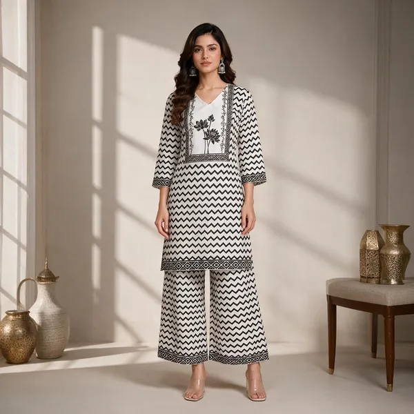 Black_Rayon_Straight_Printed_Kurta_Set_For_Women