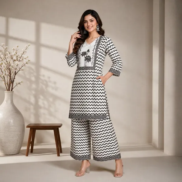 Black_Rayon_Straight_Printed_Kurta_Set_For_Women