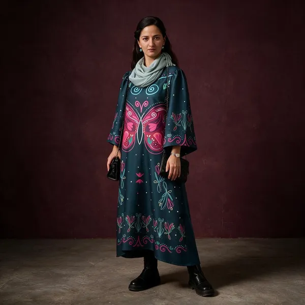 Blue_Korean_Bsy_Printed_Relaxed_Fit_Long_Dress_For_Women