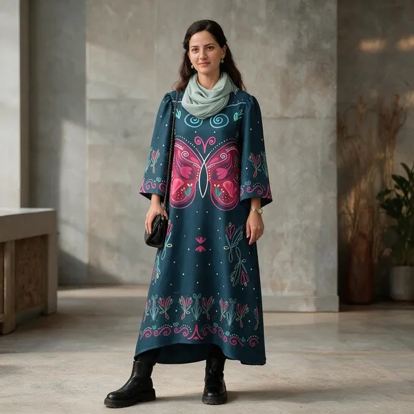Blue_Korean_Bsy_Printed_Relaxed_Fit_Long_Dress_For_Women