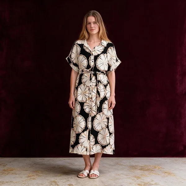Black_Linen_Floral_Print_Midi_Dress_For_Women