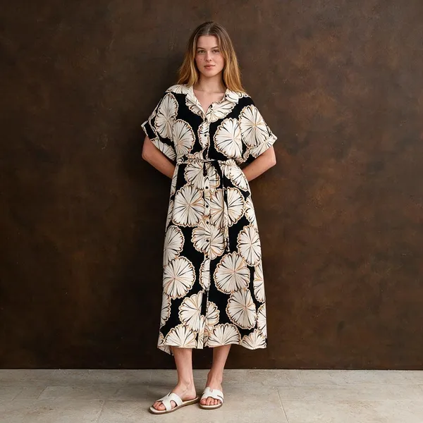 Black_Linen_Floral_Print_Midi_Dress_For_Women