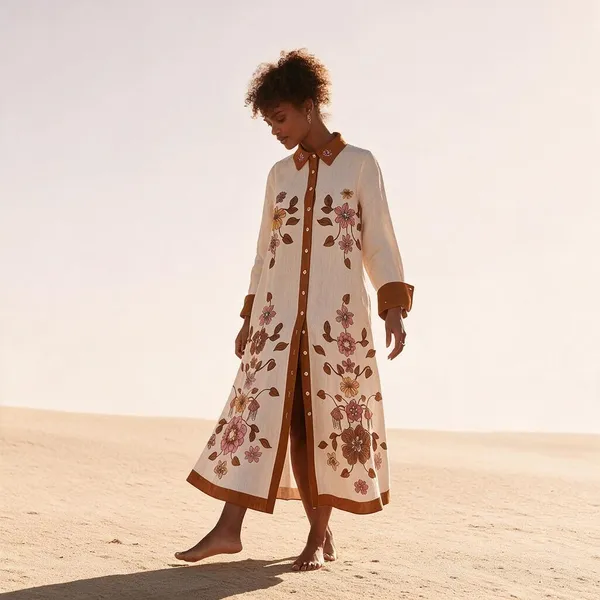 Cream_Linen_Collared_Floral_Straight_Kurta_For_Women