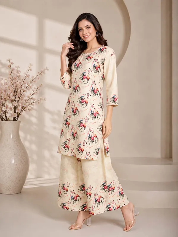 Cream_Rayon_Floral_Print_Straight_Kurta_Set_For_Women