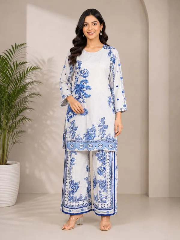 White_Rayon_Straight_Floral_Kurta_Palazzo_Set_For_Women