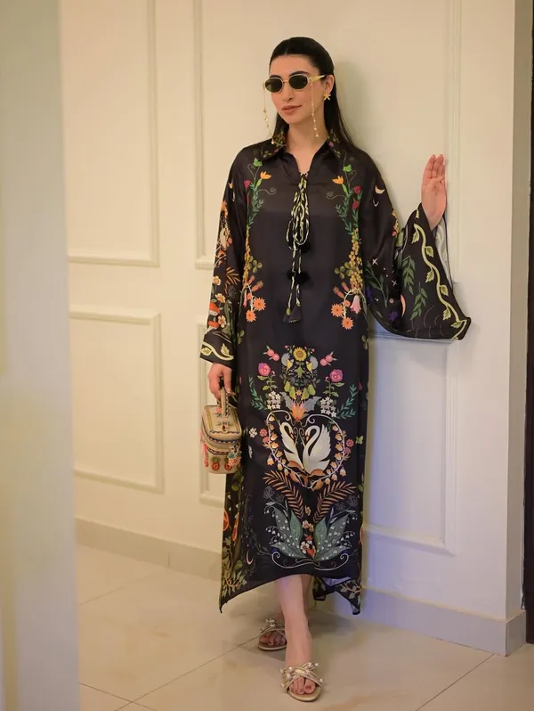 Black_Korean_Bsy_Floral_Print_Kaftan_Dress_For_Women