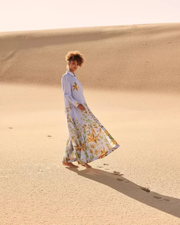 Lavender_Linen_Floral_Print_Flared_Shirt_Dress_For_Women