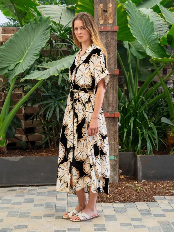 Black_Linen_Floral_Print_Midi_Dress_For_Women