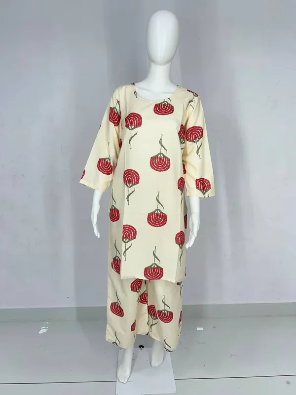 Cream_Rayon_Straight_Floral_Kurta_Set_For_Women