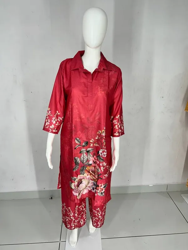 Red_Rayon_Straight_Floral_Kurta_Set_For_Women