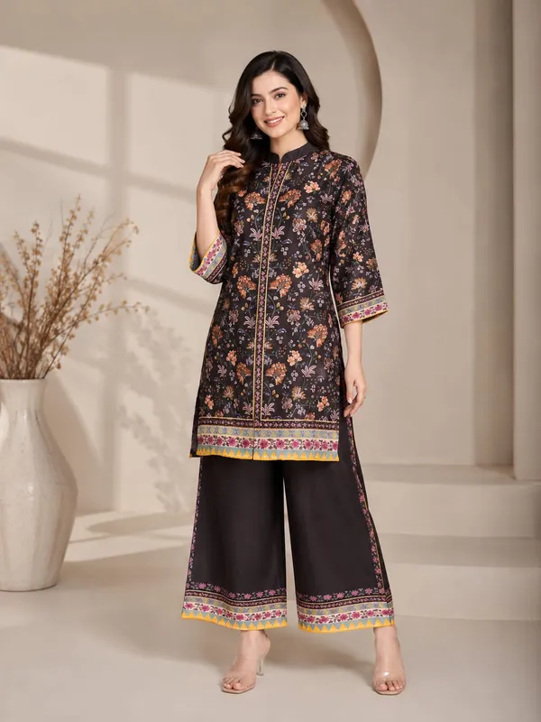 Black_Rayon_Floral_Straight_Kurta_Palazzo_Set_For_Women