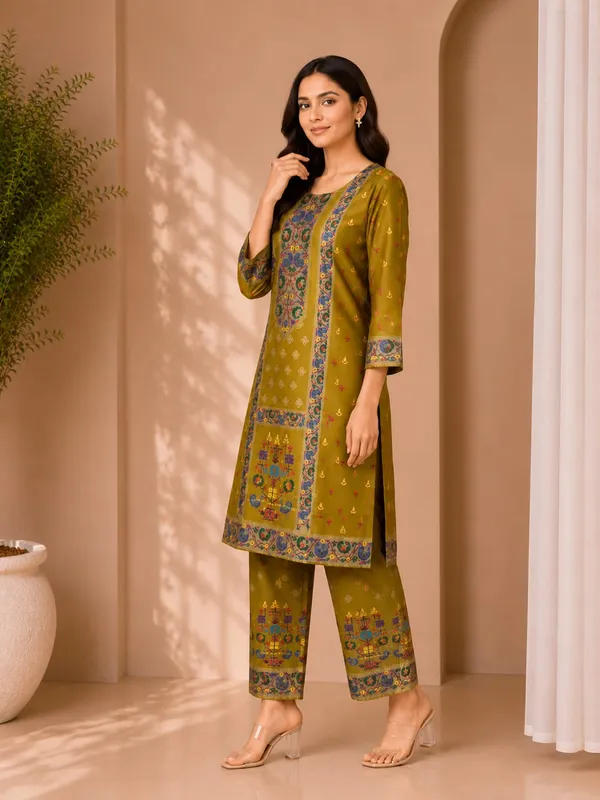 Olive_Rayon_Straight_Printed_Kurta_Set_For_Women