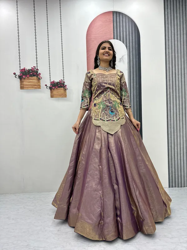 Brown_Embellished_Flared_Lehenga_Choli_For_Women