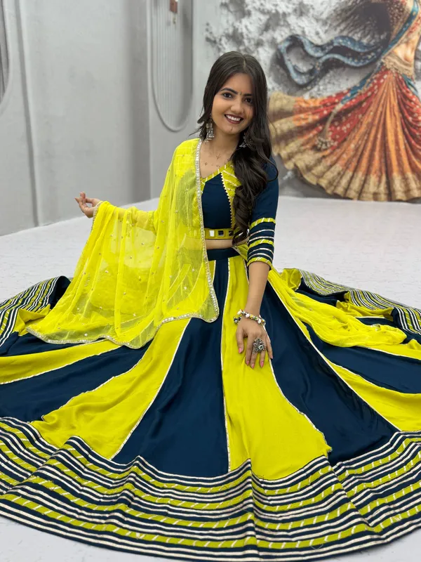 Yellow_Navy_Blue_Flared_Lehenga_Choli_Set_For_Women