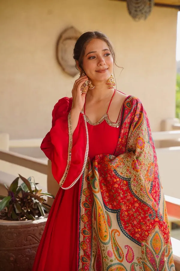 Red_Anarkali_Kurta_Set_With_Printed_Dupatta_For_Women