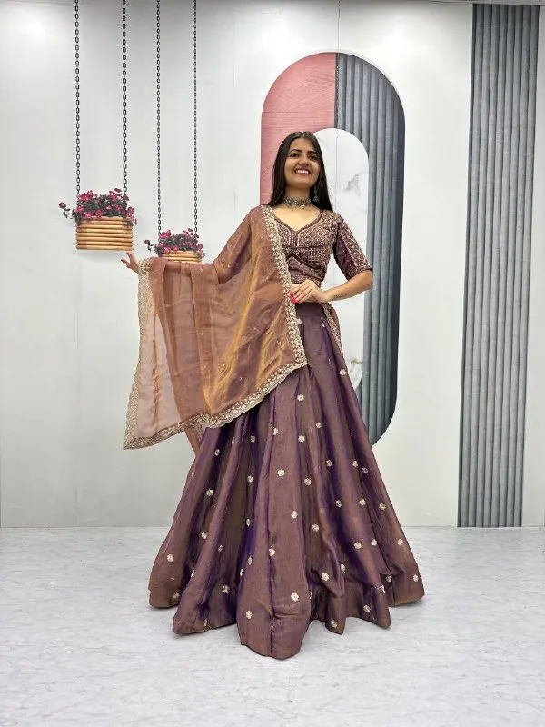 Brown_Embroidered_Lehenga_Choli_Set_For_Women