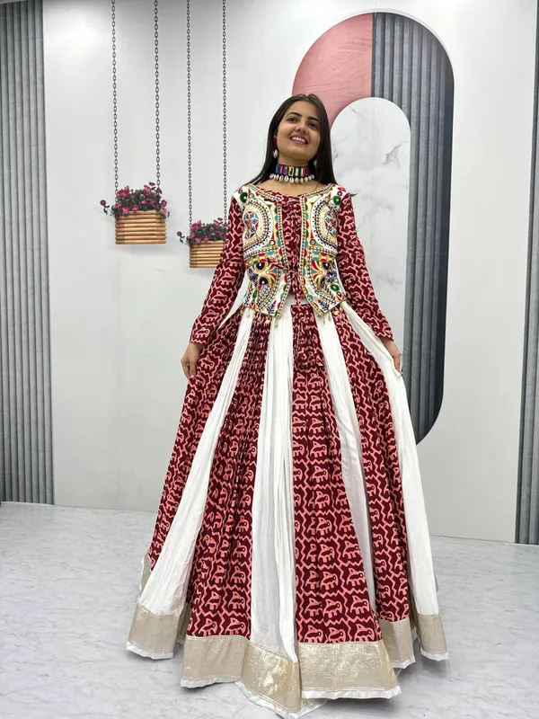 Maroon_Printed_Lehenga_Choli_Set_For_Women