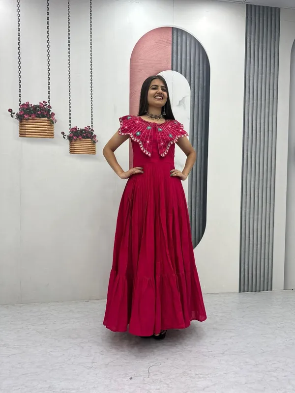 Magenta_Embellished_Flared_Gown_For_Women