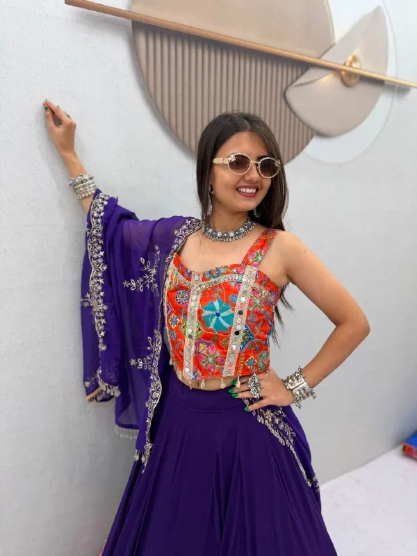 Purple_Embroidered_Flared_Lehenga_Choli_Set_For_Women