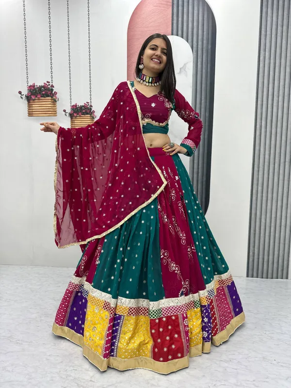 Maroon_Teal_Embellished_Lehenga_Choli_For_Women