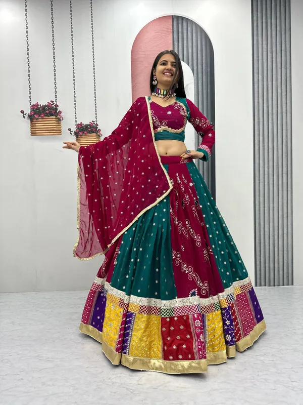 Maroon_Teal_Embellished_Lehenga_Choli_For_Women