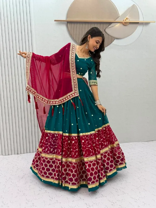 Teal_Embroidered_Lehenga_Choli_For_Women