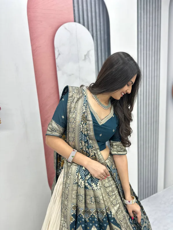 Navy_Blue_Printed_Lehenga_Choli_Set_For_Women