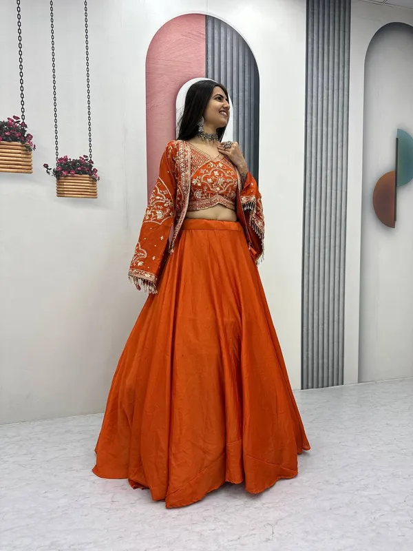Orange_Embroidered_Flared_Lehenga_Choli_Set_For_Women