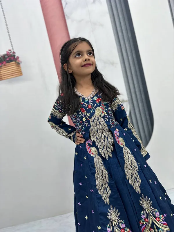 Navy_Embellished_Anarkali_Dress_For_Girls
