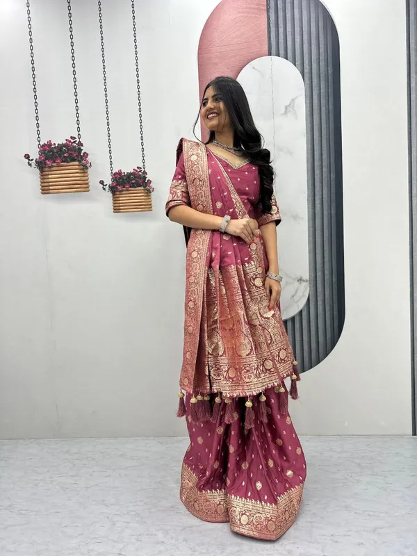 Maroon_Ethnic_Draped_Lehenga_Saree_For_Women